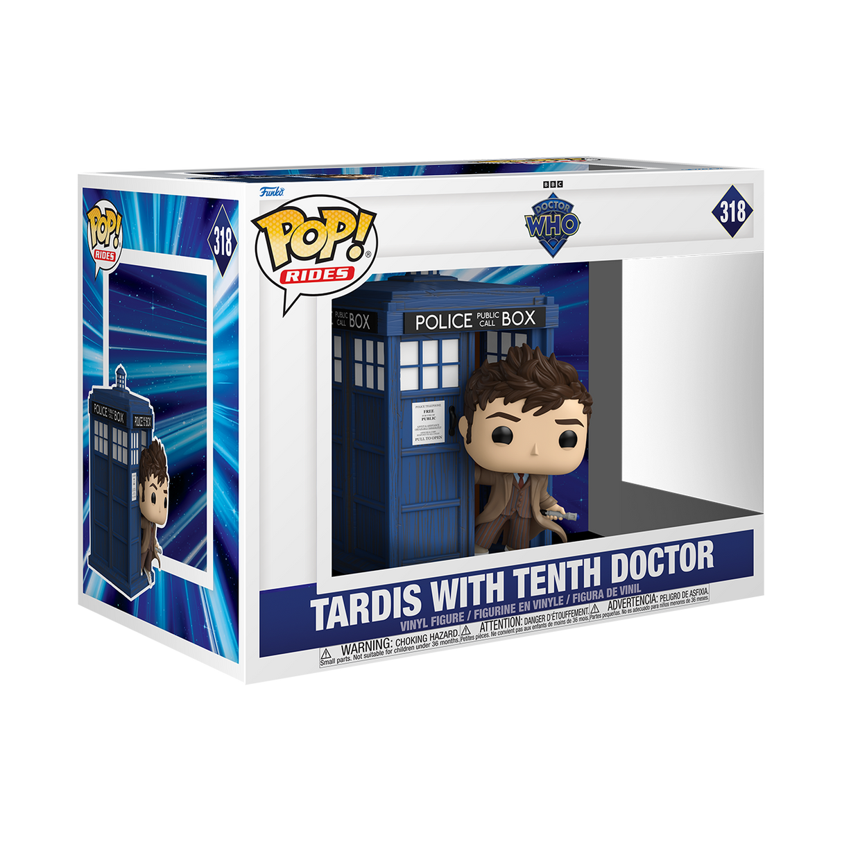Funko Pop! Rides TARDIS with Tenth Doctor figure from Doctor Who, collectible Shak's Pop Shop deluxe toy with detailed design