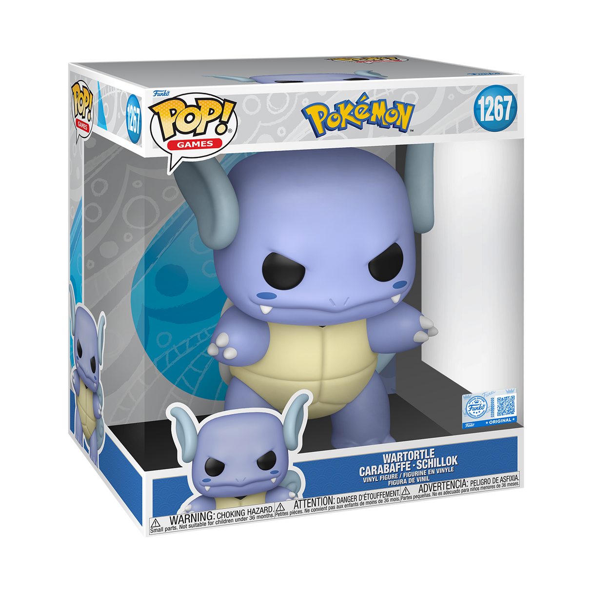 Jumbo 10-inch Funko Pop! Games Pokemon Wartortle figure from Shak's Pop Shop, featuring detailed Wartortle character with a wide pose.