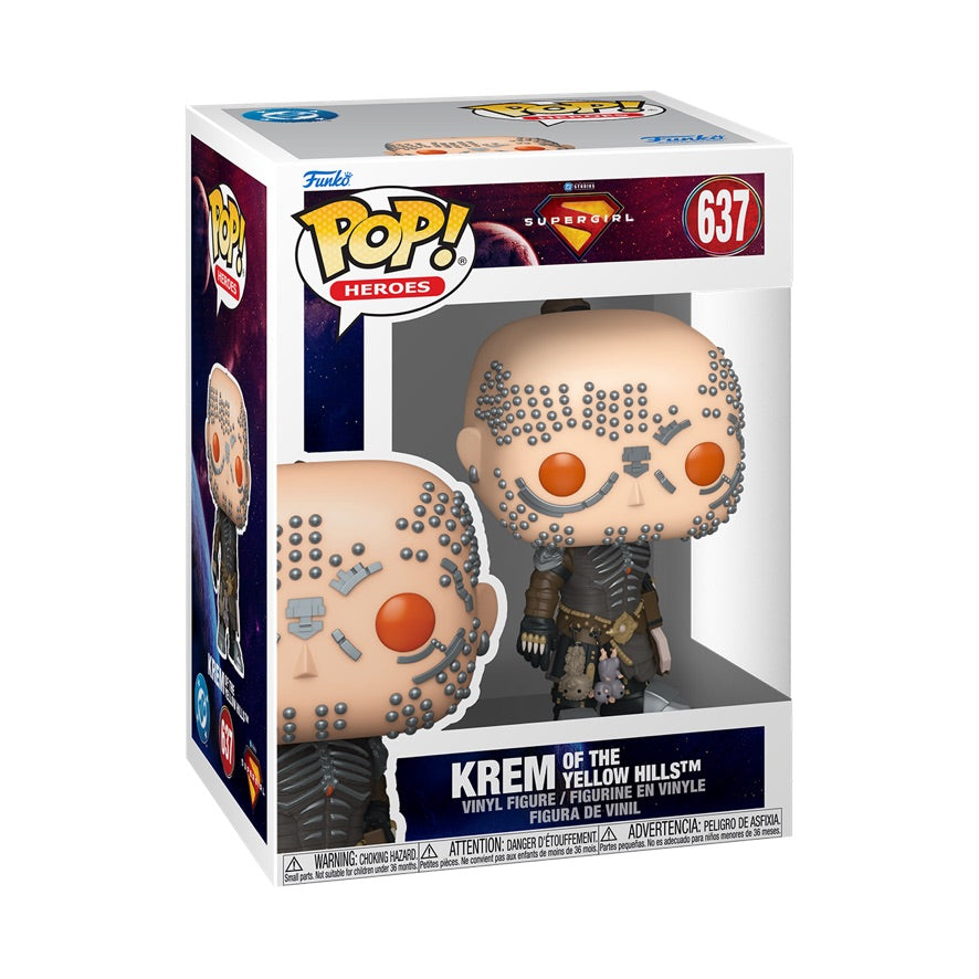 Funko Pop! Heroes Supergirl Krem of the Yellow Hills vinyl figure, featuring a stylized superhero with a colorful costume and cape