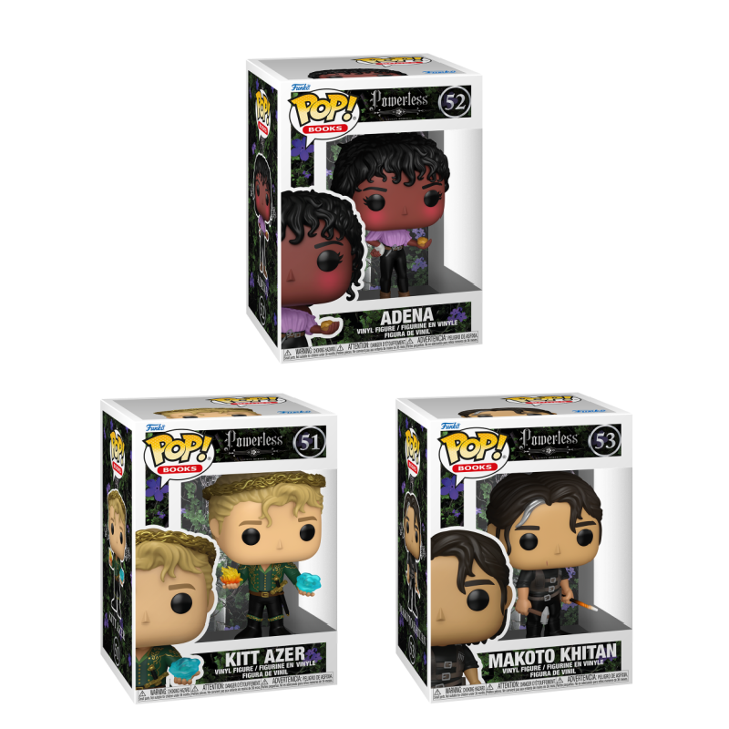 Three Funko Pop! figures from the Powerless bundle, featuring collectible vinyl characters in colorful packaging.
