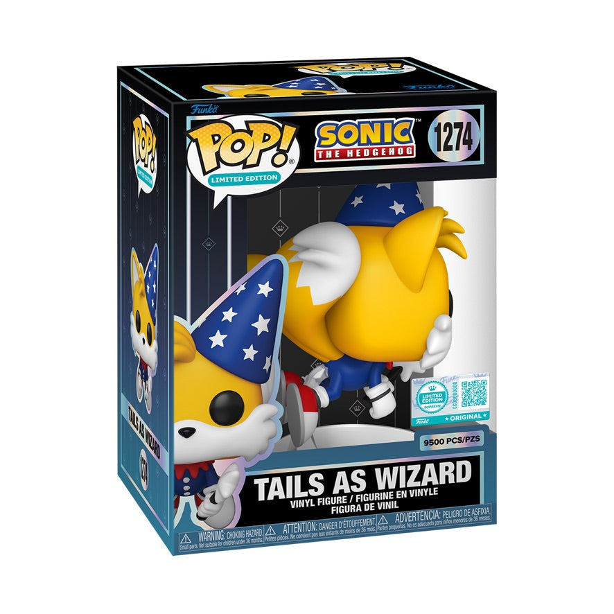 Funko Pop! Sonic the Hedgehog Tails as Wizard figure, limited edition Shak's Pop Shop collectible with detailed design.