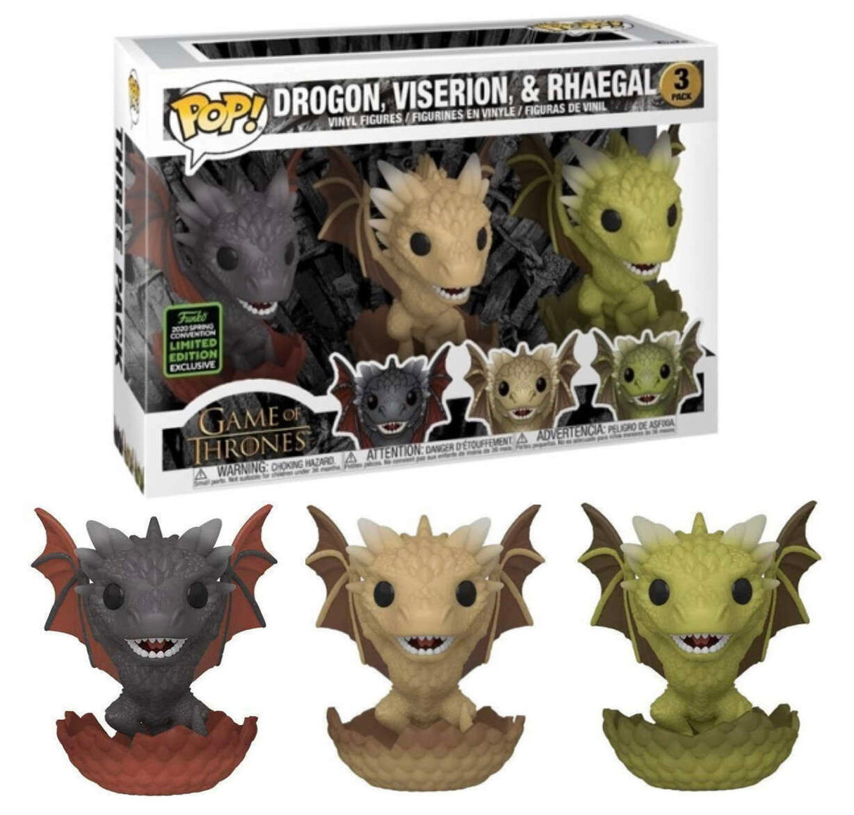 Funko Pop! Game of Thrones: Drogon, Viserion, and Rhaegal (3 Pack) (2020 Spring Convention Shared Exclusive) (Box Imperfection)