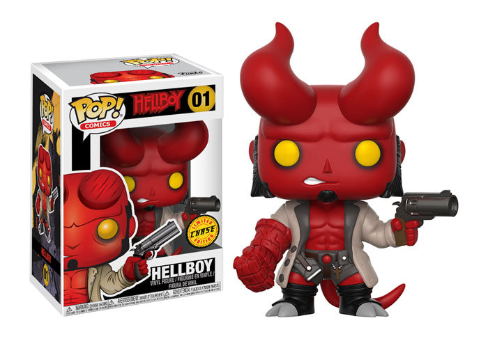 Funko Pop! Comics Hellboy Chase vinyl figure featuring Hellboy with horns, collectible art toy from Shak's Pop Shop.
