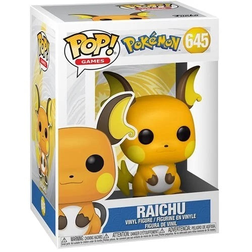 Funko Pop! Games Pokémon Raichu vinyl figure with box imperfection, featuring detailed design and vibrant orange color.