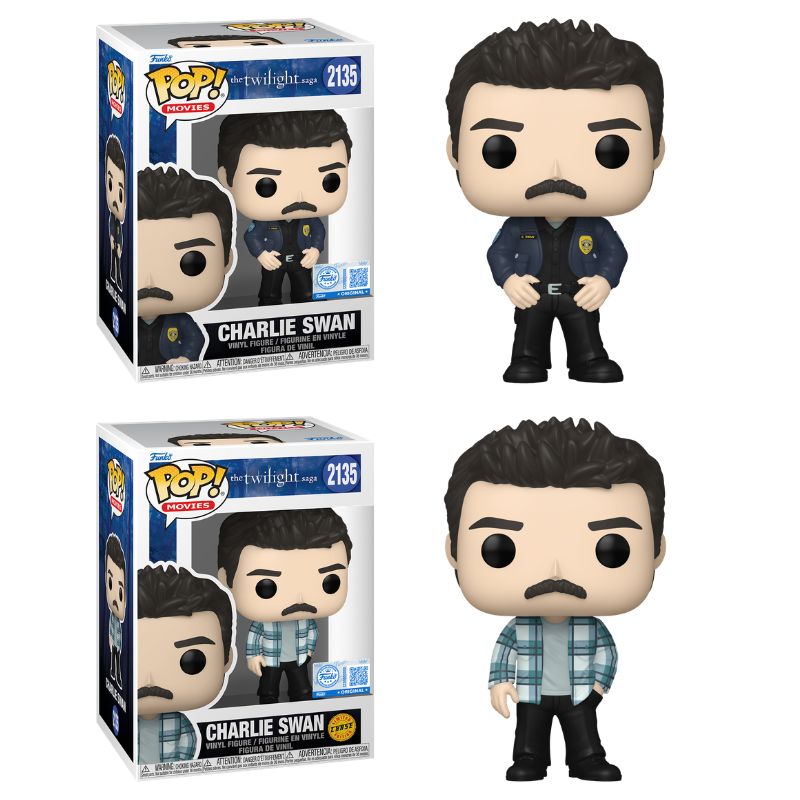 Funko Pop! Movies Twilight Charlie Swan figure, collectible vinyl toy with detailed character design from the Twilight series.