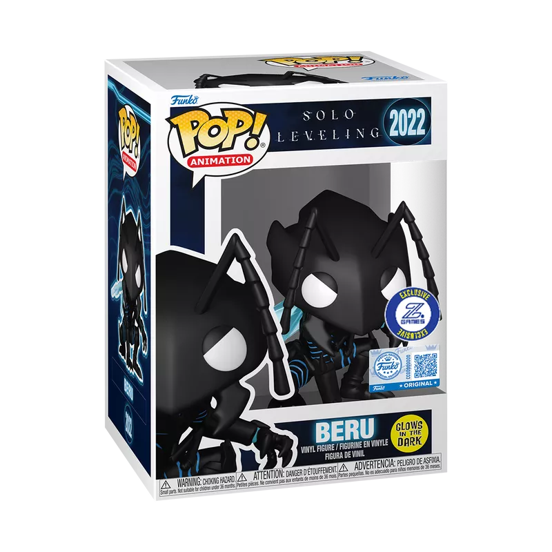 Funko Pop! Animation: Solo Leveling Beru glow figure, Z Games Exclusive, featuring detailed design and vibrant glow effect.