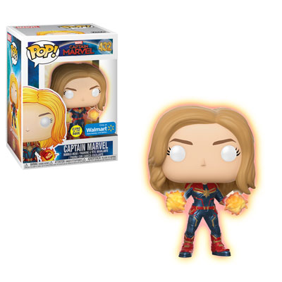 Funko Pop! Marvel Captain Marvel glow exclusive figure from Shak's Pop Shop, featuring Captain Marvel in her iconic costume.