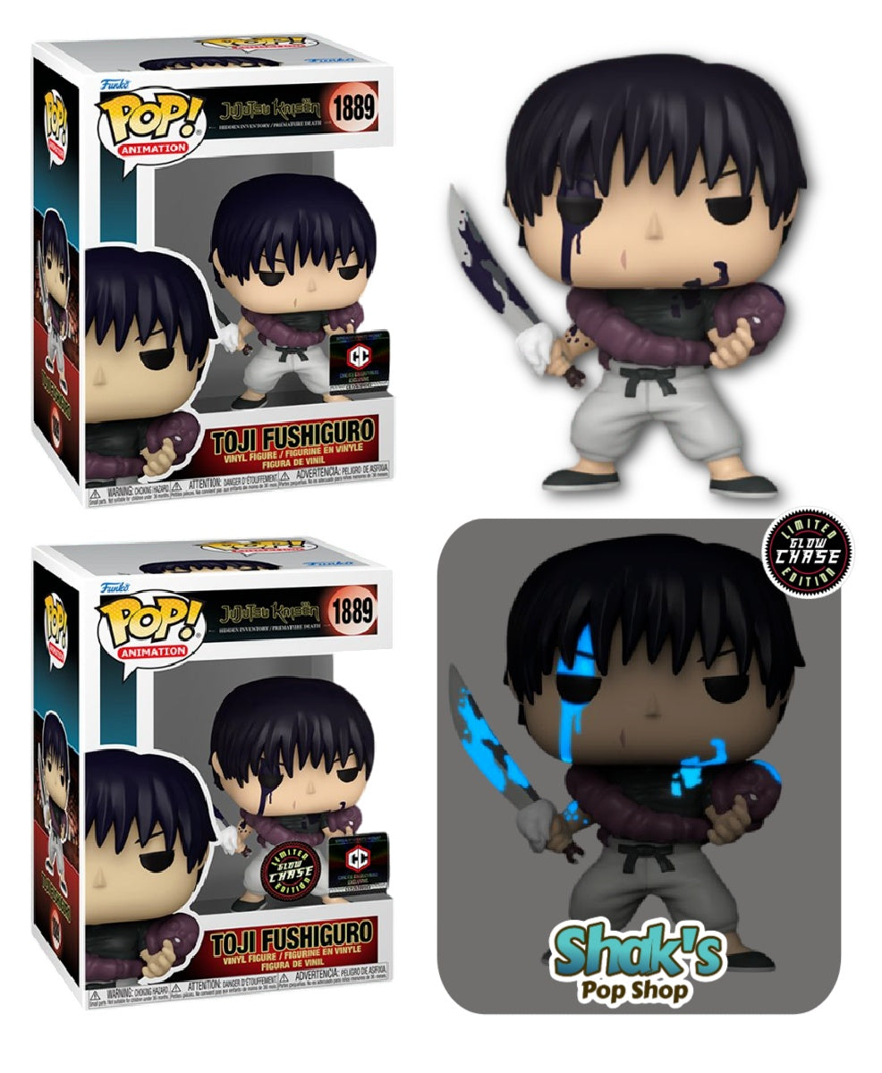 Funko Pop! Animation Jujutsu Kaisen Toji Fushiguro figure, Chalice Collectables Exclusive, with collectible sticker, from Shak's Pop Shop.