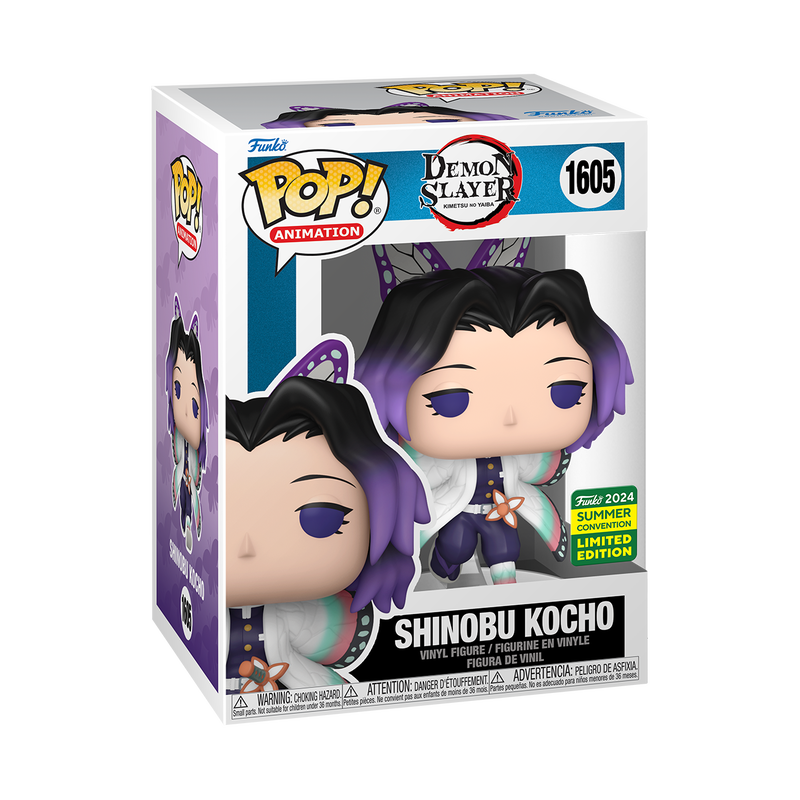 Funko Pop! Animation Shinobu Kocho Demon Slayer figure with box imperfection, shared exclusive 2024 SDCC collectible, by Shak's Pop Shop.