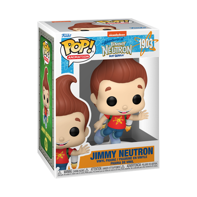 Funko Pop! Animation Jimmy Neutron figure with large head, brown hair, and signature outfit, styled in collectible vinyl figure design