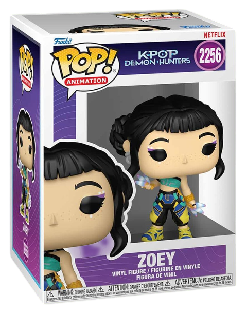 Funko Pop! Animation K-Pop Demon Hunters Zoey figure from Shak's Pop Shop, showing her stylized cartoon character design in the box.