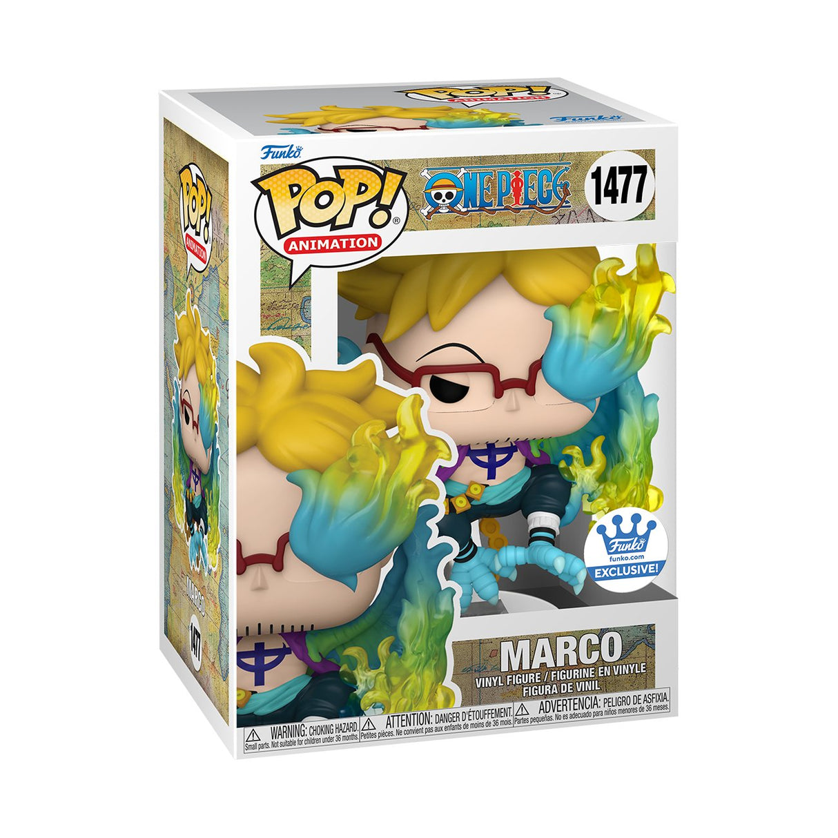 Funko Pop! Animation One Piece Marco figure, Shak's Pop Shop exclusive collectible with detailed design and vibrant colors.