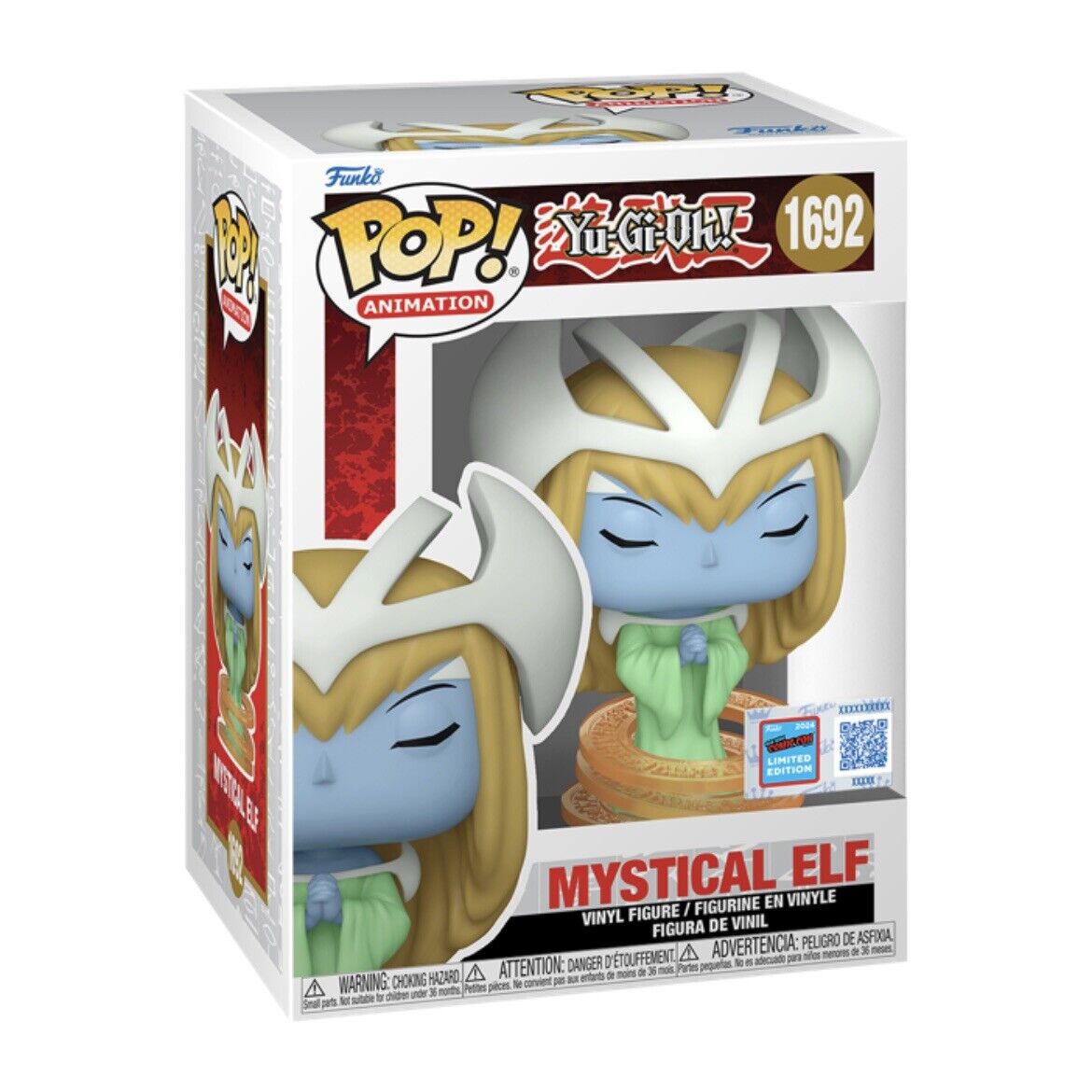 Funko Pop! Animation Yu-Gi-Oh Mystic Elf figure, 2024 NYCC Convention Exclusive, with colorful character design and collectible packaging