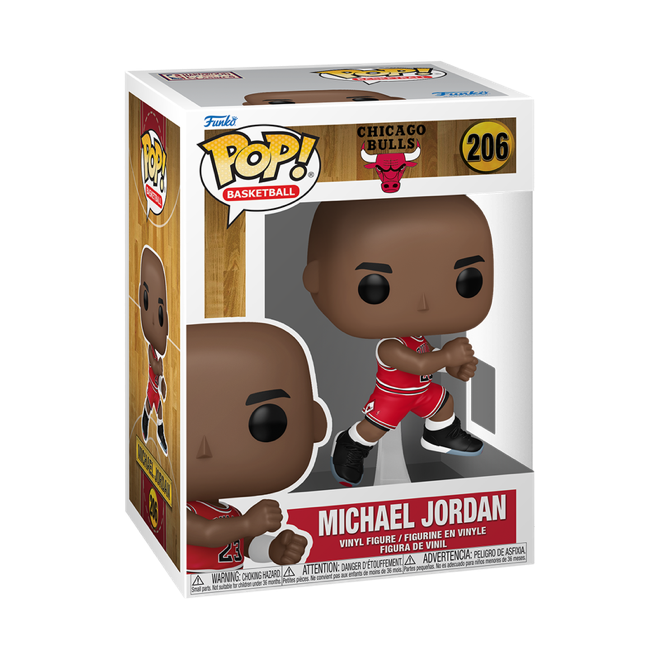 Funko Pop! figure of NBA Chicago Bulls player Michael Jordan in basketball uniform, featuring signature pose and details.