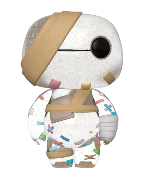 Funko Pop! Disney Big Hero 6 Baymax with Bandaid figure with glitter finish and 2024 SDCC sticker, collectible vinyl toy.
