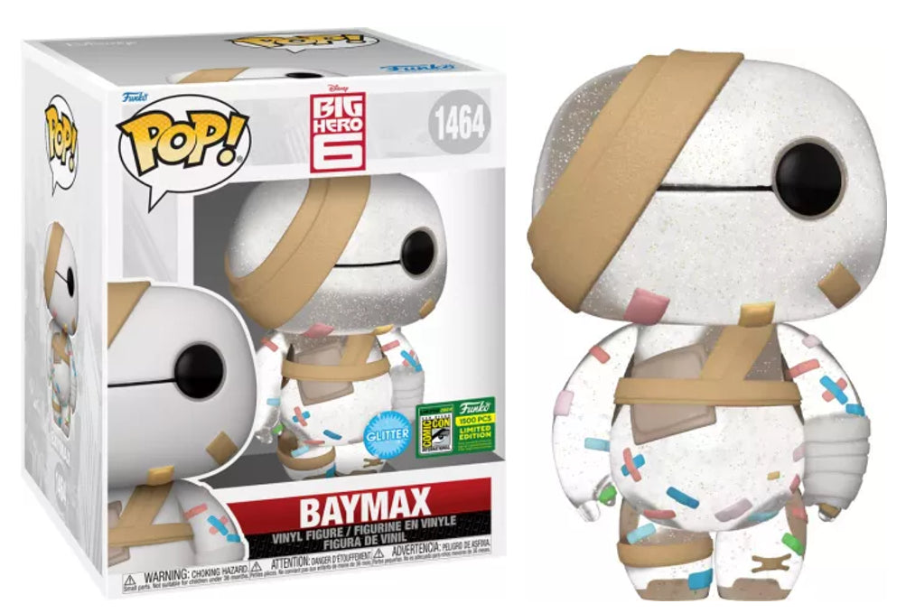 Funko Pop! Disney Big Hero 6 Baymax with Bandaid figure with glitter finish and SDCC 2024 sticker, collectible toy from Shak's Pop Shop