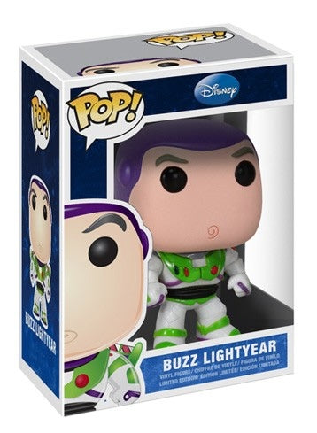 Funko Pop! Disney Buzz Lightyear 9" giant figure with box imperfection, detailed space suit and helmet, collectible toy.