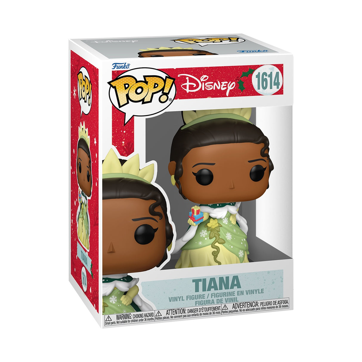 Funko Pop! Disney Holiday Tiana figure from Shak's Pop Shop, featuring Tiana in festive holiday attire.