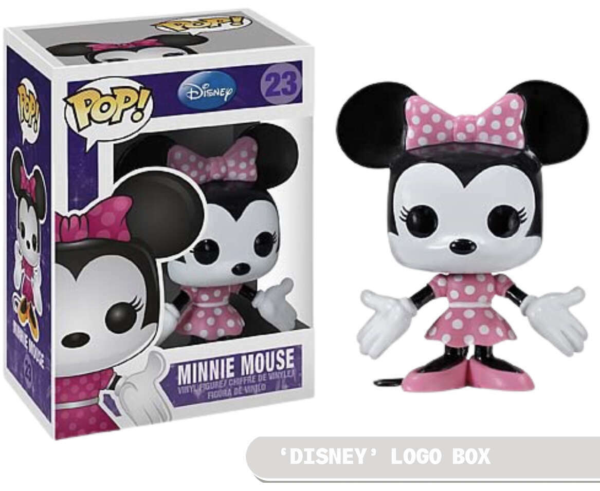 Funko Pop! Disney Minnie Mouse figure with Disney logo box, showing box imperfection, from Shak's Pop Shop.