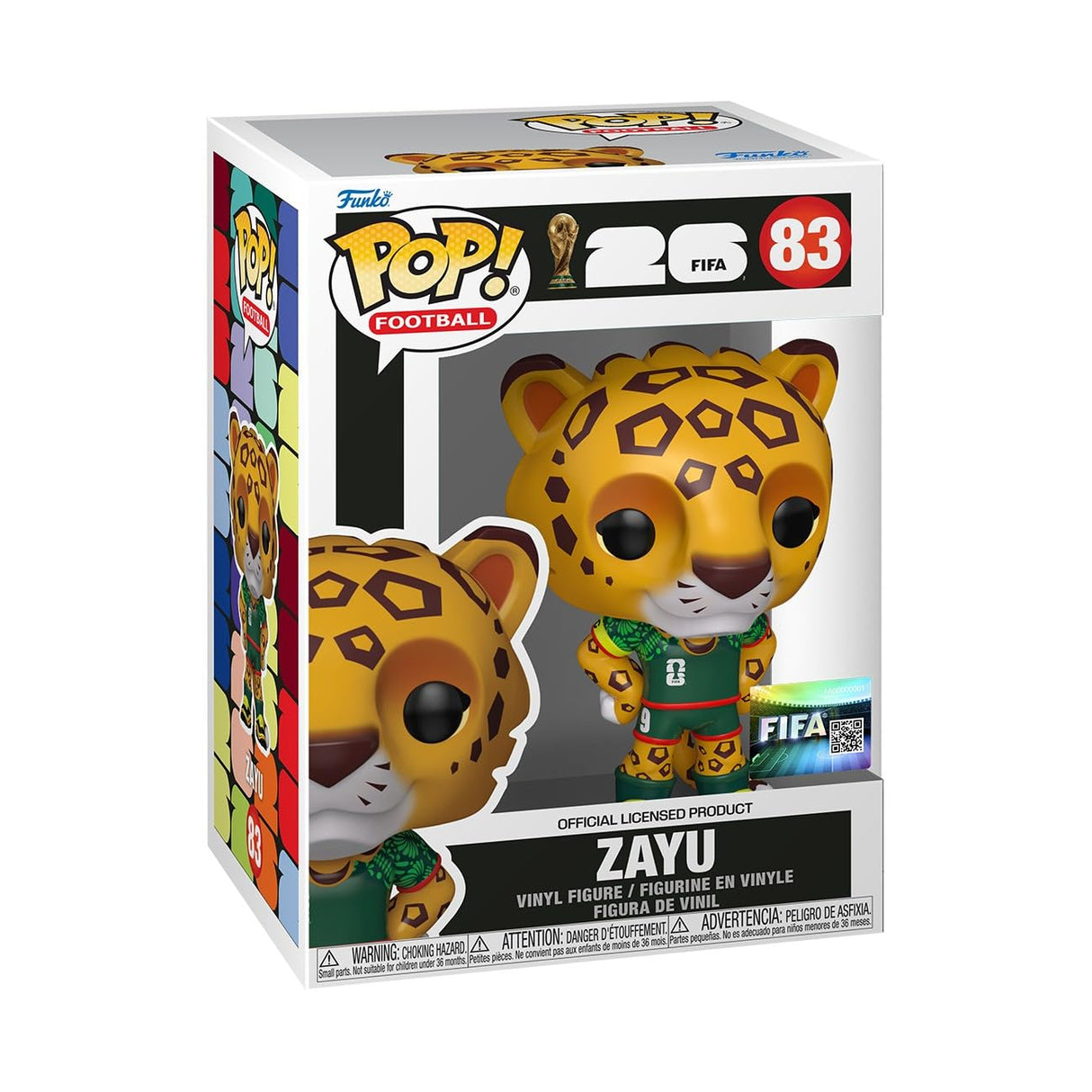 Funko Pop! football figure of Zayu from FIFA World Cup 2026, collectible toy by Shak's Pop Shop, with detailed football uniform.