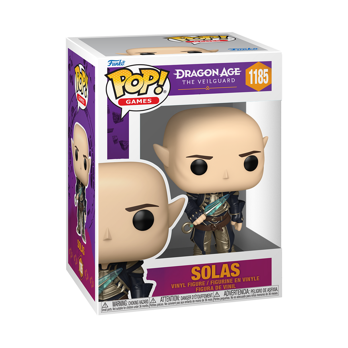 Funko Pop! figure of Solas from Dragon Age: The Veilguard, collectible toy by Shak's Pop Shop, with detailed character design.