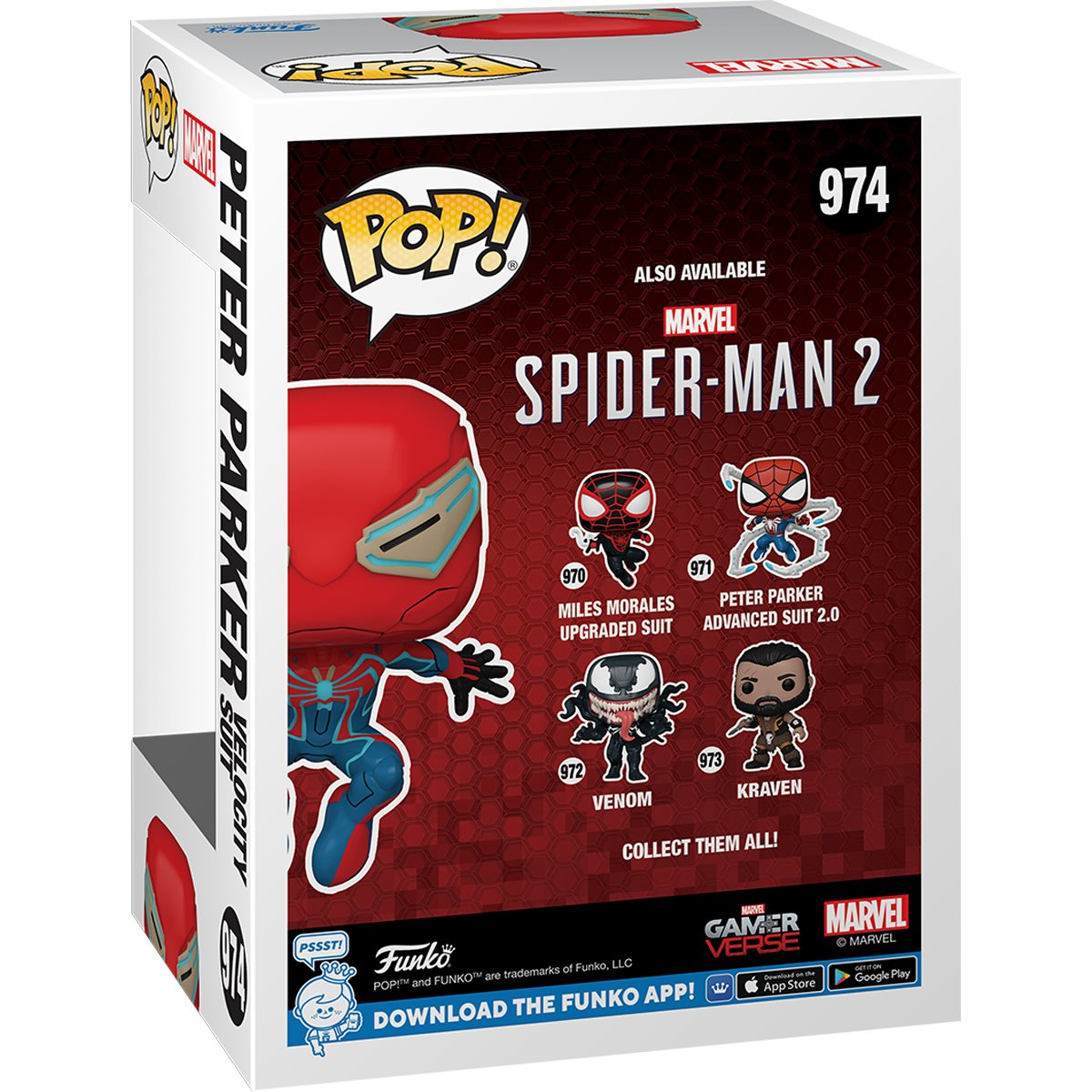 Funko Pop! Marvel's Spider-Man 2 Peter Parker in Velocity Suit collectible figure, Entertainment Earth exclusive, from Shak's Pop Shop
