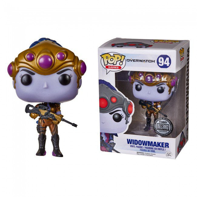 Funko Pop! Overwatch Widowmaker figure with box imperfection, collectible vinyl toy from Blizzard exclusive series.