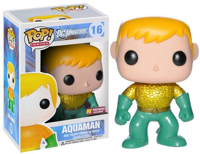 Funko Pop! Heroes Aquaman (New 52) PX Exclusive figure with detailed aquatic costume and orange hair, collectible toy from Shak's Pop Shop