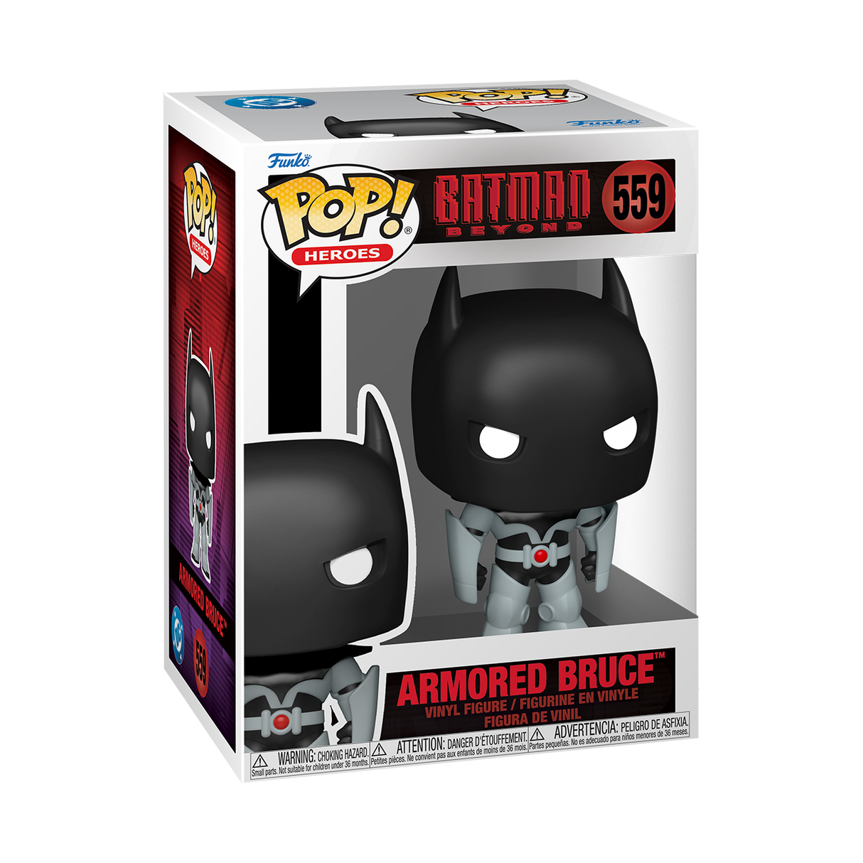 Funko Pop! Heroes Batman Beyond Armored Bruce figure featuring Batman in armor with detailed costume and pose.