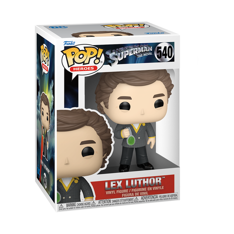 Funko Pop! Heroes Superman and Lex Luthor figures from 1978, collectible vinyl toys featuring detailed superhero and villain designs.