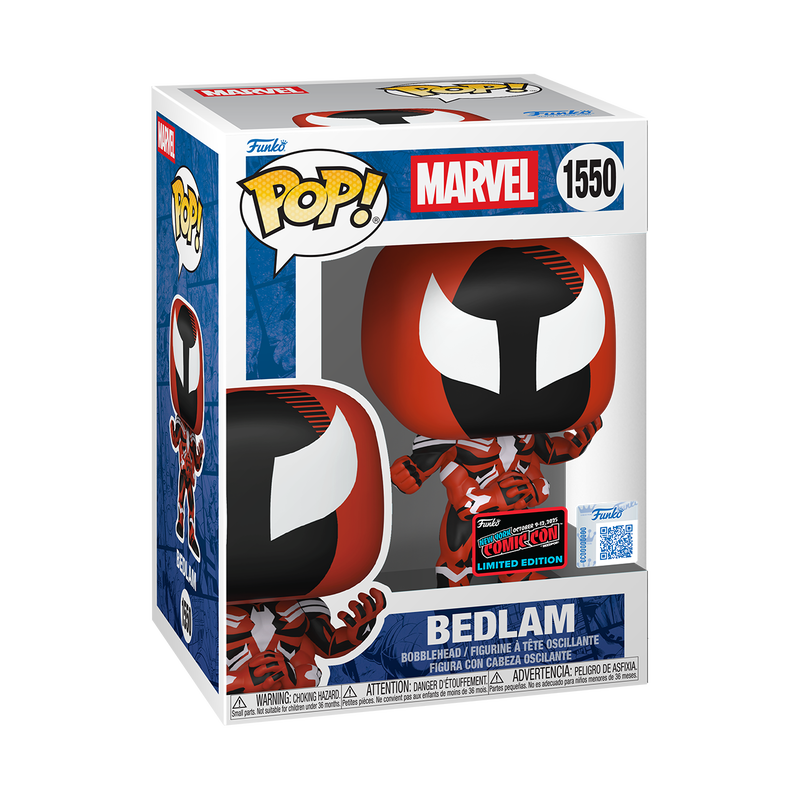 Funko Pop! Marvel Bedlam figure from 2025 NYCC Convention Exclusive, displayed in its box with collectible details