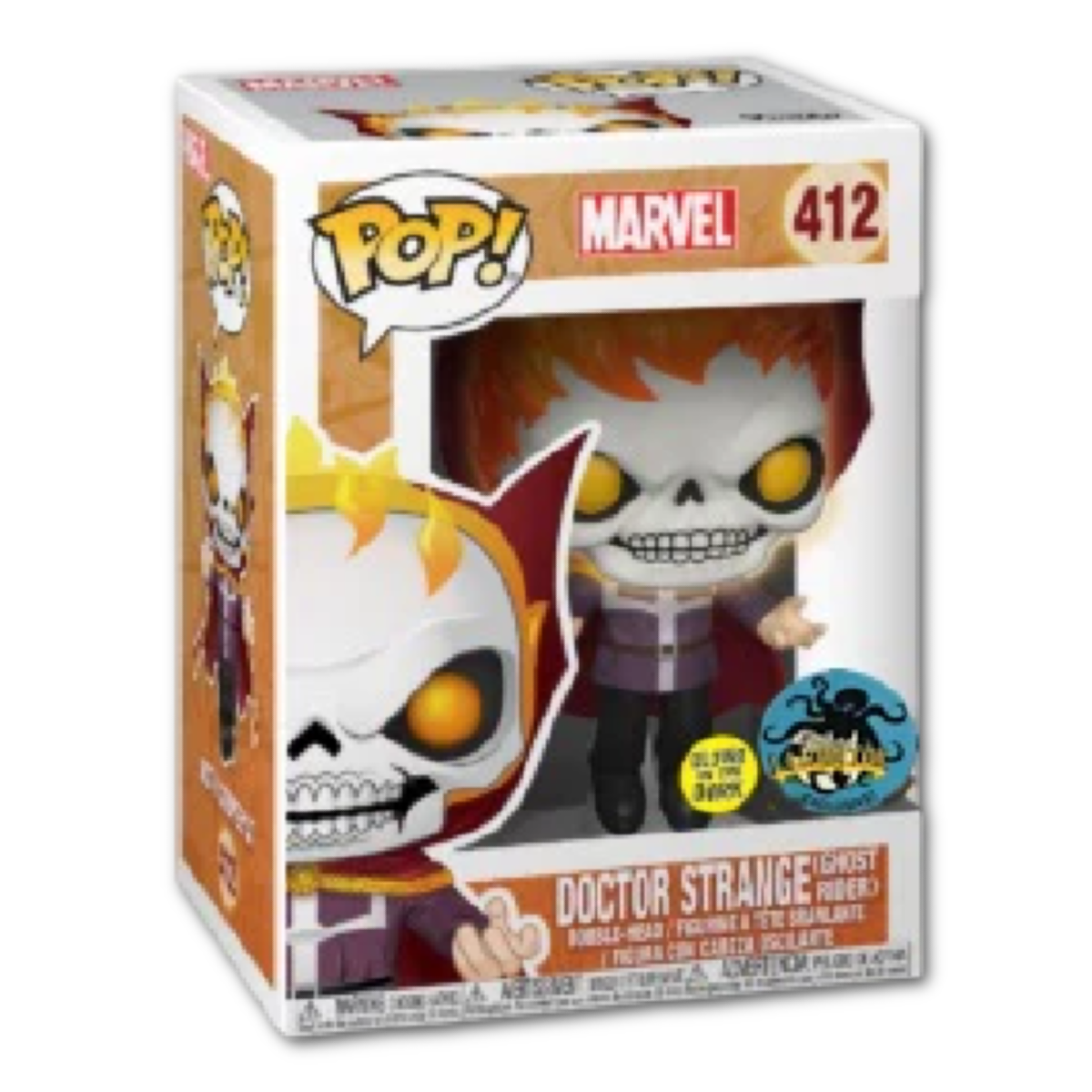 Funko Pop! Marvel Doctor Strange as Ghost Rider glow figure, LACC exclusive, collectible toy with detailed design and vibrant colors.