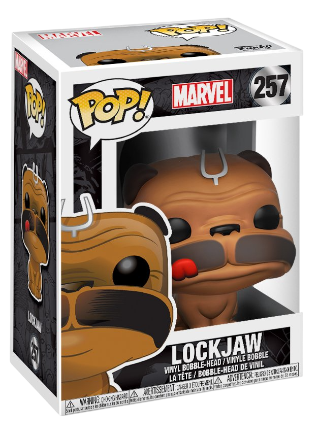 Funko Pop! Marvel Inhumans Lockjaw figure with box imperfection, collectible vinyl toy from Shak's Pop Shop.