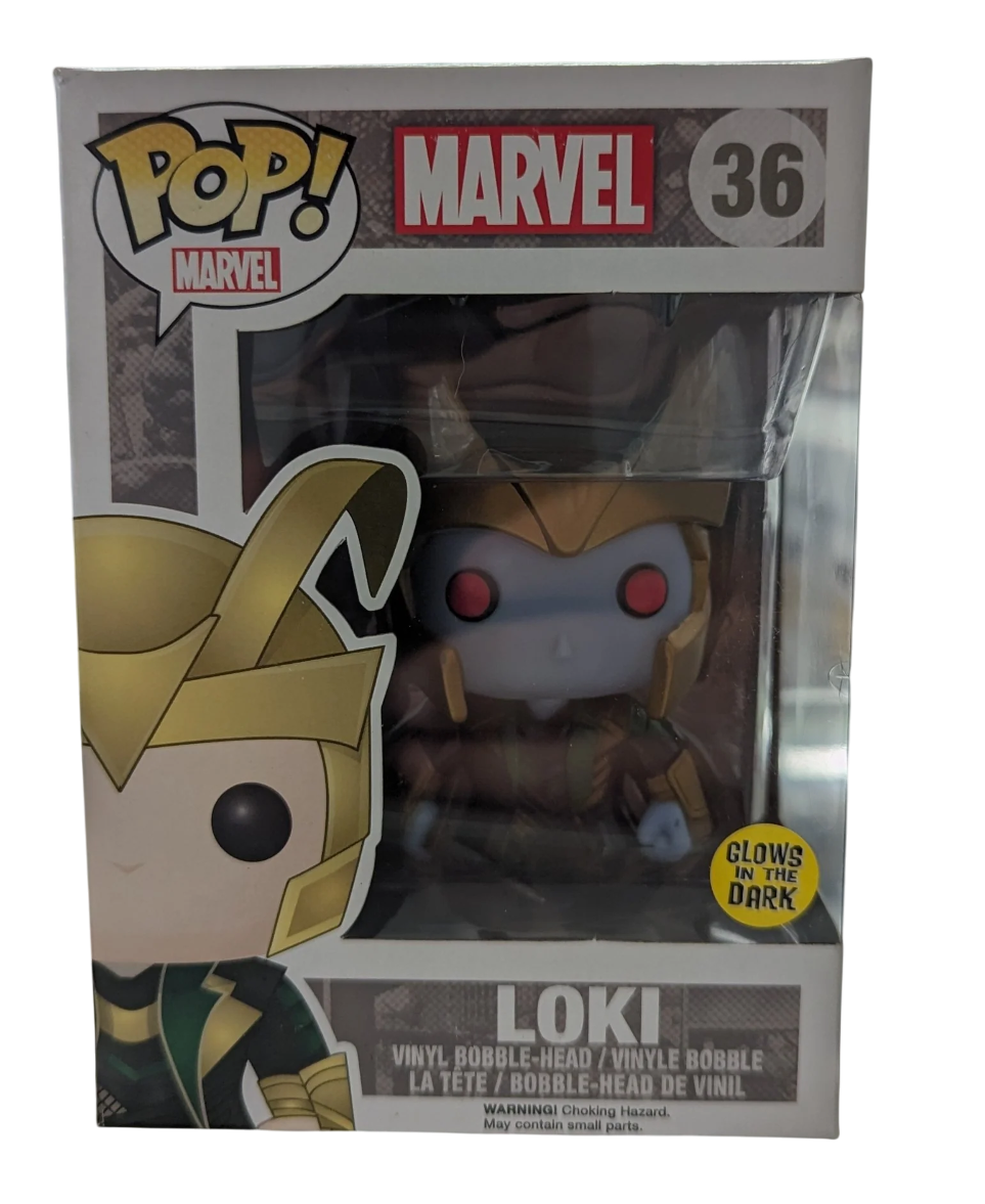 Funko Pop! Marvel Loki Frost Giant glow figure, collectible toy from Shak's Pop Shop, featuring Loki in frost giant form with glow effect.