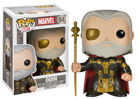 Funko Pop! Marvel Odin figure with box imperfection, displayed from the front showing detailed collectible character.