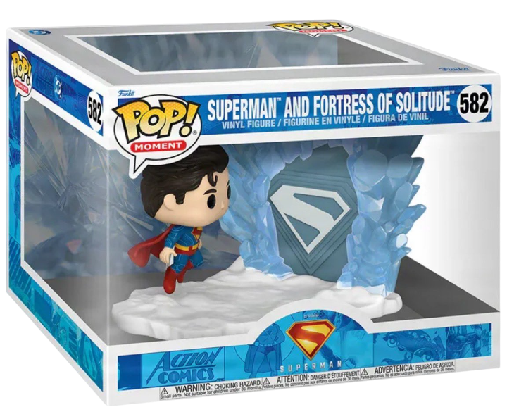 Funko Pop! Moment: DC's Superman 2025 figure with Superman and the Fortress of Solitude, featuring detailed collectible design.