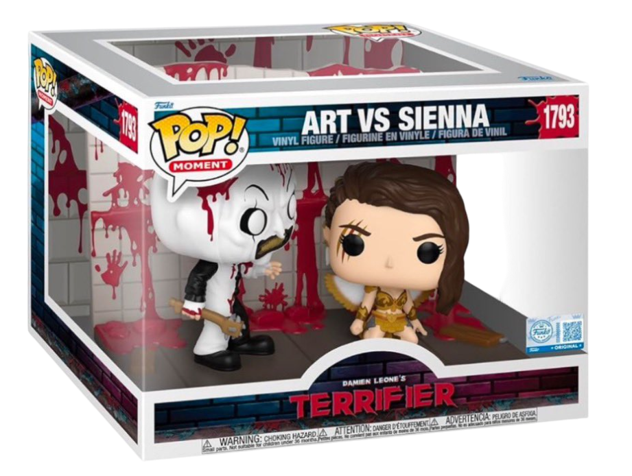 Funko Pop! Moment featuring Art and Sienna from Terrifier, an exclusive collectible figure with detailed designs.