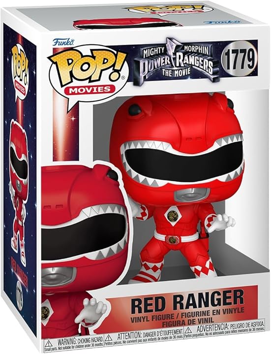 Funko Pop! Movies Mighty Morphin Power Rangers Red Ranger figure, stylized vinyl toy from Shak's Pop Shop.