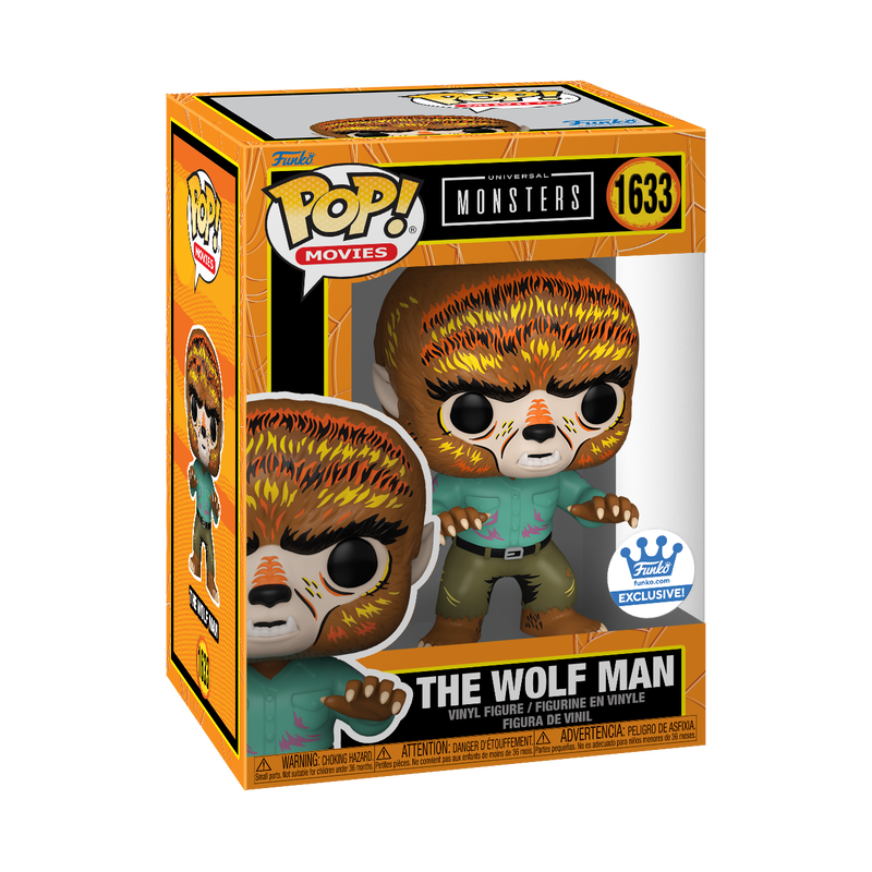 Funko Pop! Movies Universal Monsters The Wolf Man deco figure with box imperfection, collectible vinyl figure from Shak's Pop Shop.