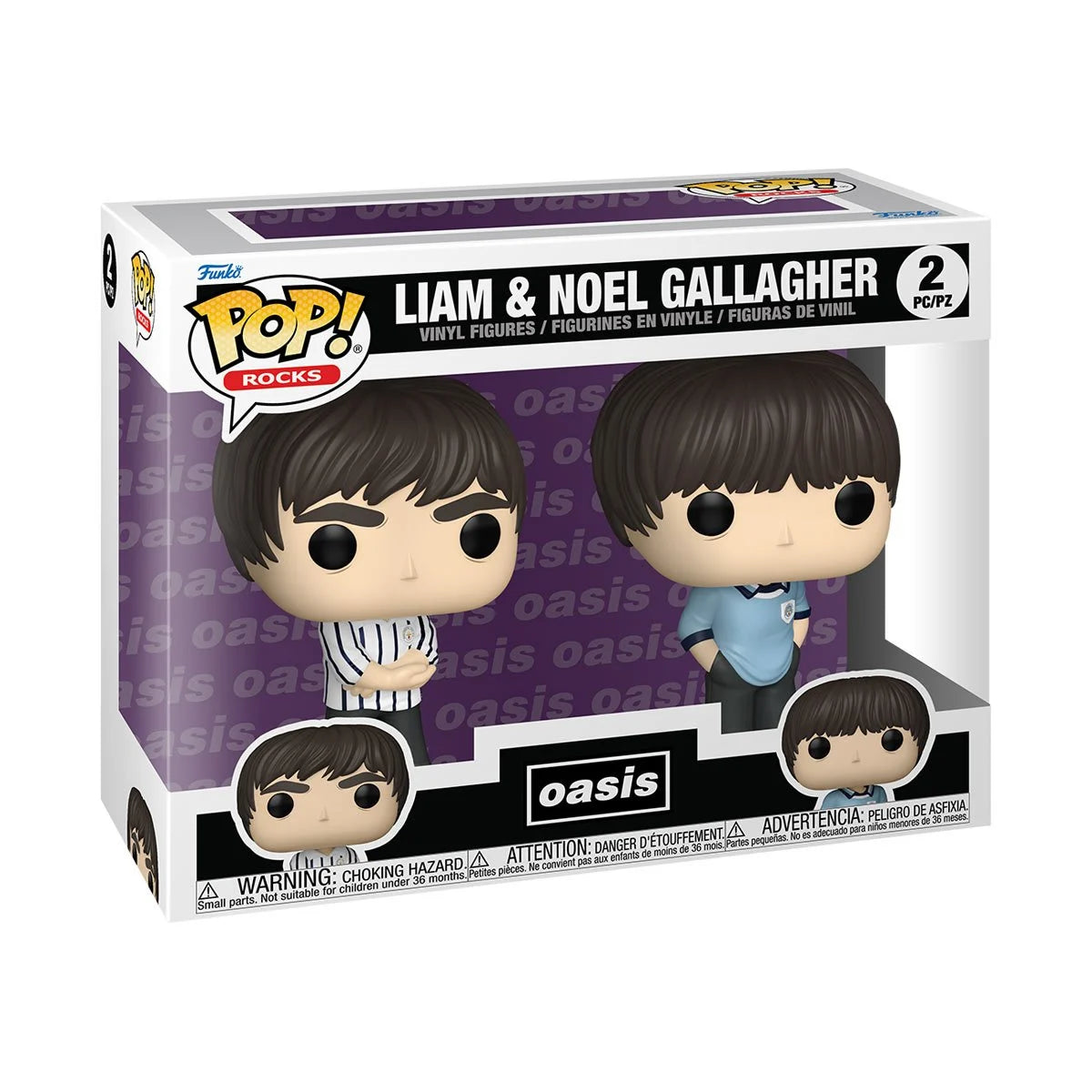 Funko Pop! Rocks Oasis Lian & Noel Gallagher figures, collectible vinyl figures from Shak's Pop Shop, with detailed band character design