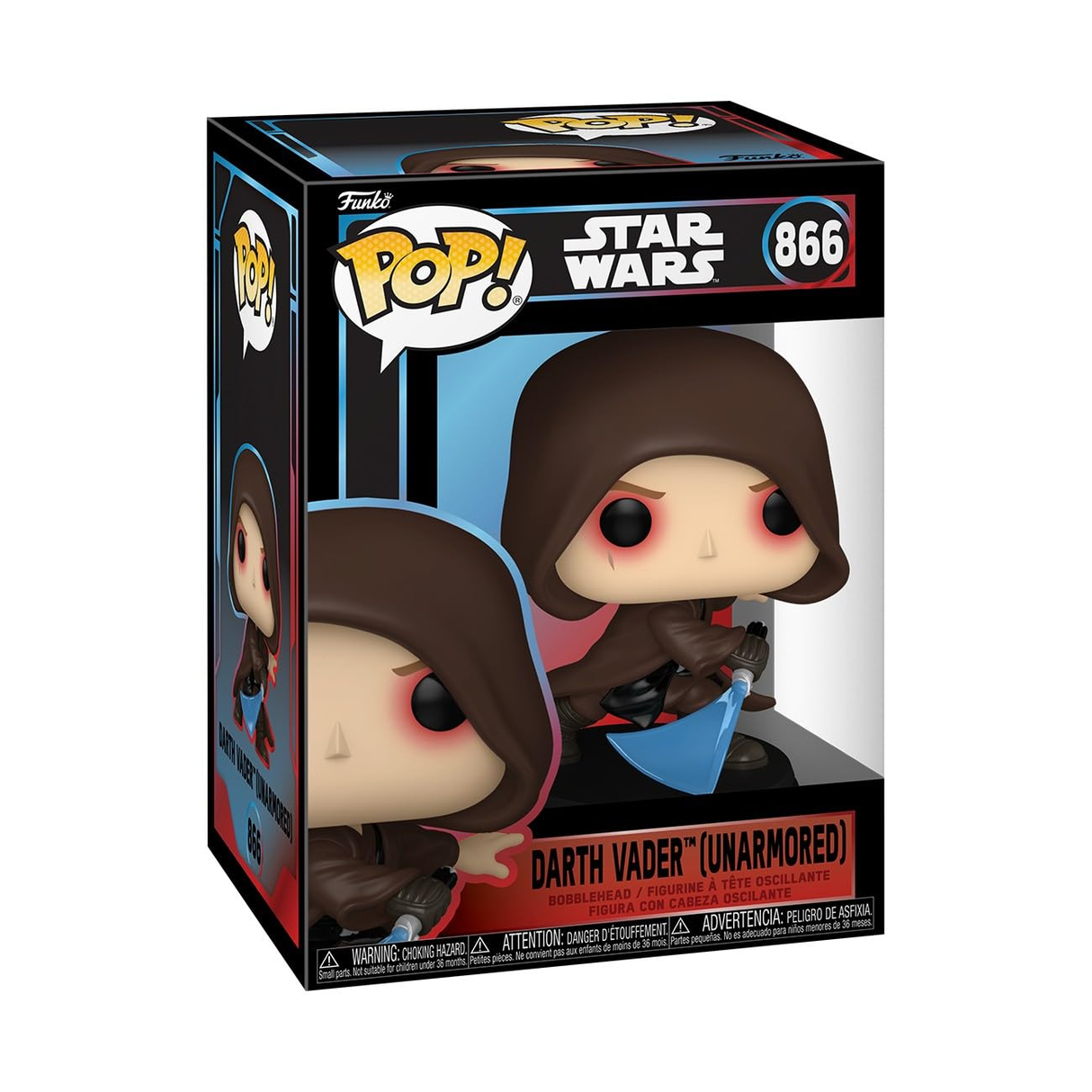Funko Pop! Star Wars Darth Vader unarmored figure with detailed black armor and iconic helmet, collectible toy from Shak's Pop Shop