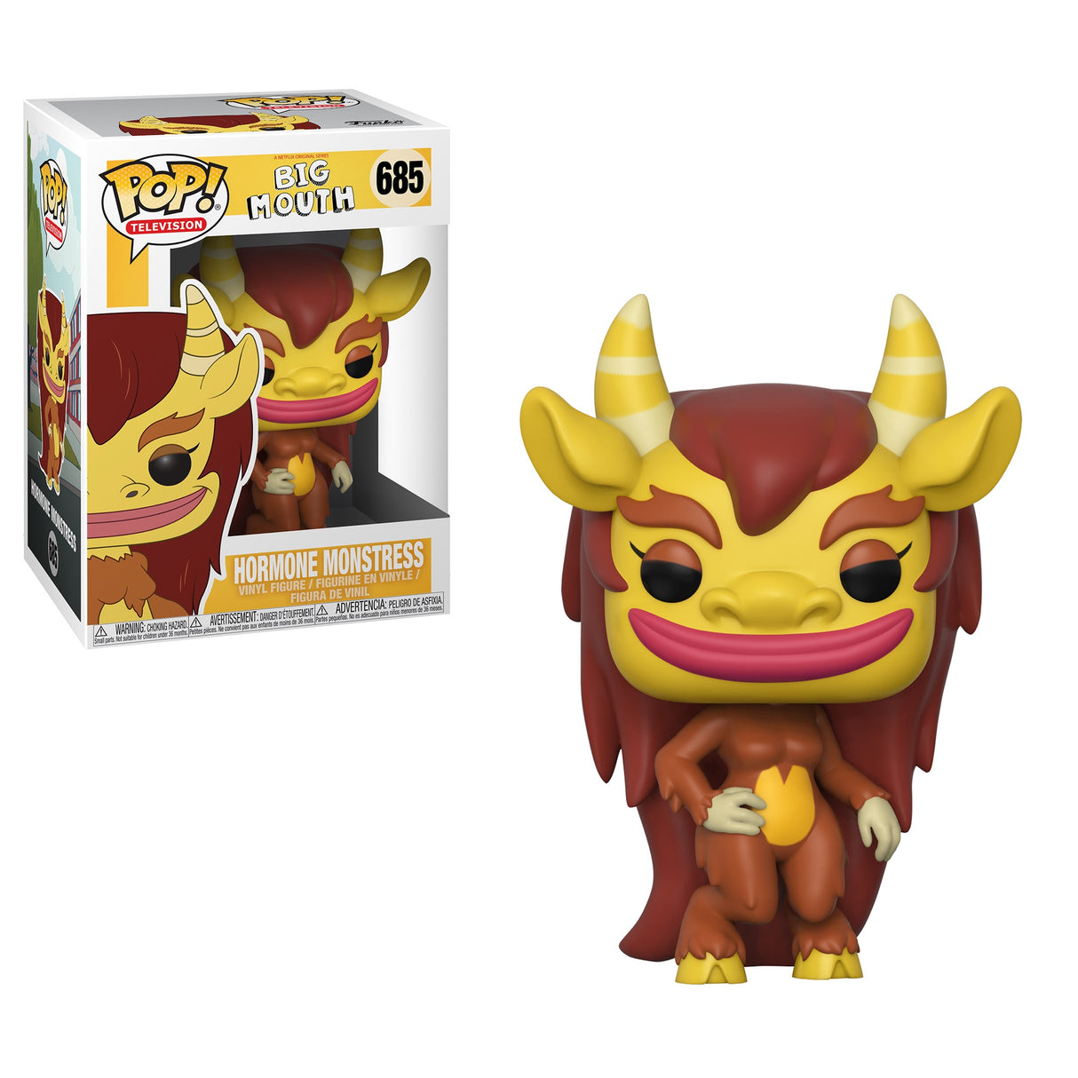 Funko Pop! Television Big Mouth Hormone Monstress figure from Shak's Pop Shop, featuring a colorful cartoon character with distinctive features.