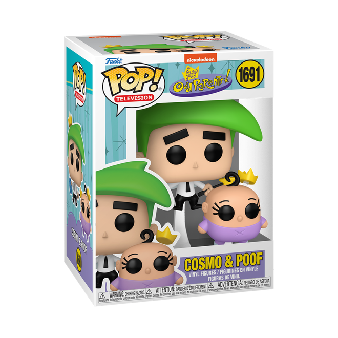 Funko Pop! figures of Cosmo and Poof from Fairly Odd Parents, colorful vinyl collectibles from Shak's Pop Shop