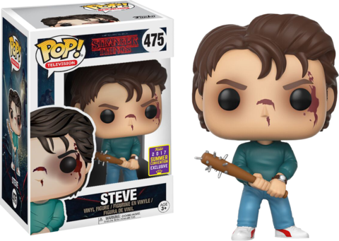 Funko Pop! Steve from Stranger Things with bloody face and baseball bat, 2017 Summer Convention exclusive, collectible figure.