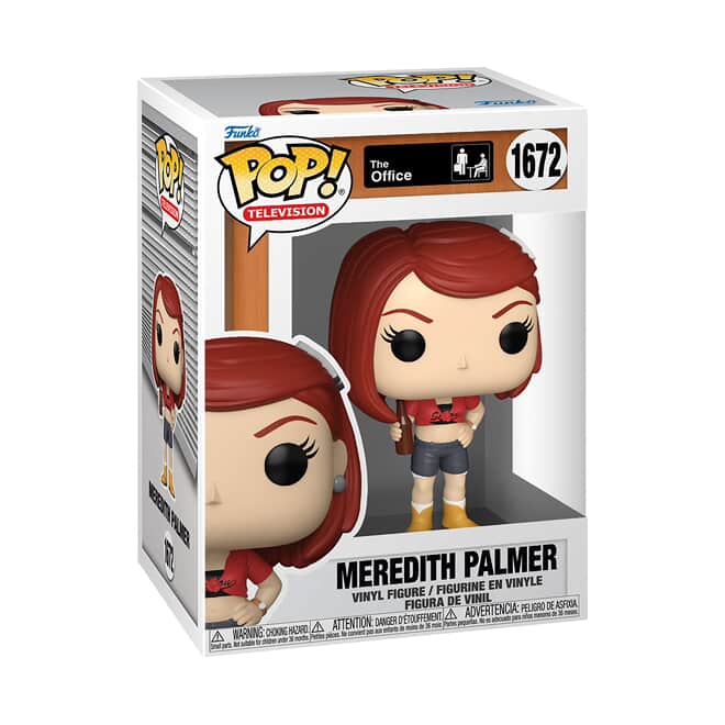Funko Pop! of Meredith Palmer from The Office, collectible vinyl figure by Shak's Pop Shop featuring her recognizable outfit and pose.