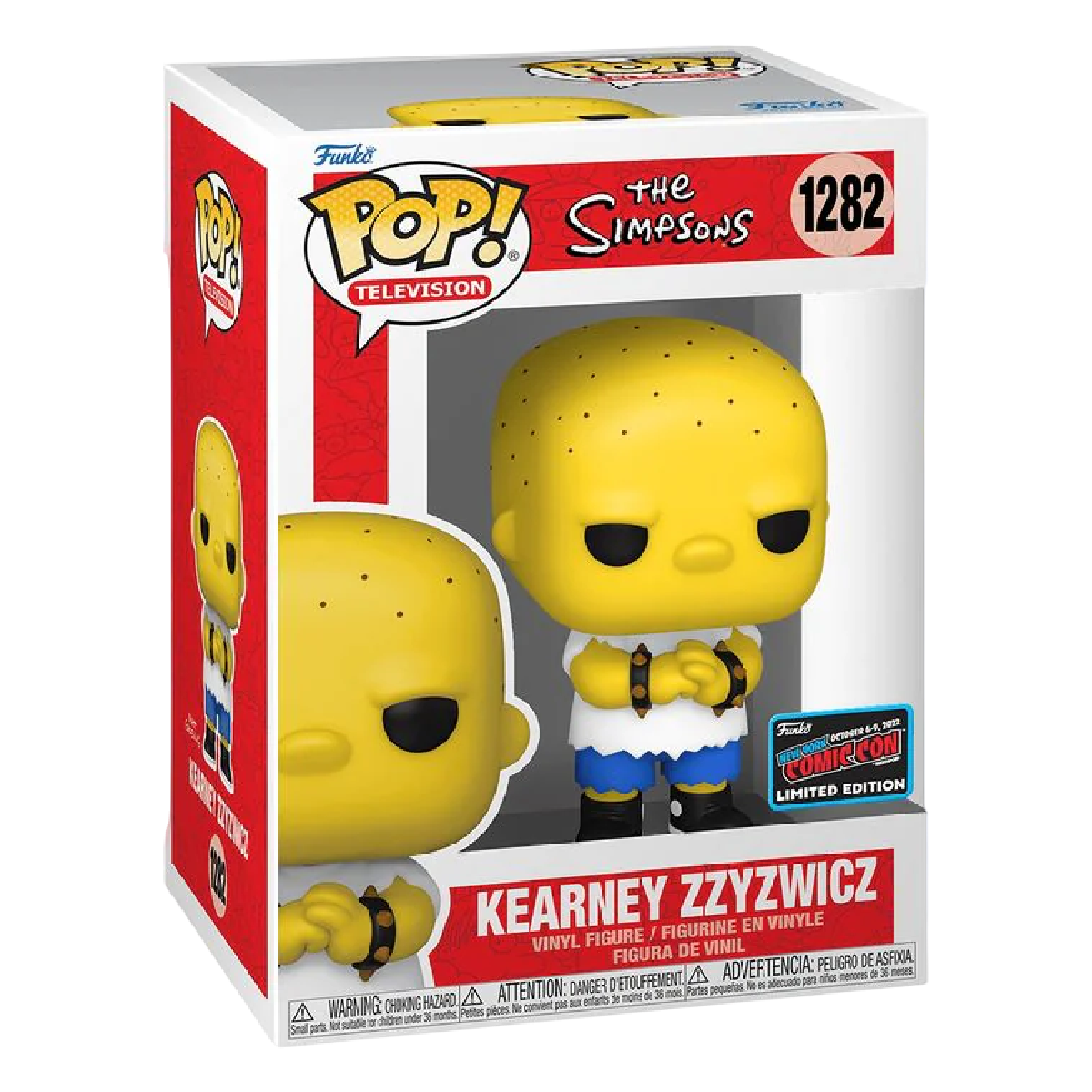Funko Pop! Kearney Zzzyzwicz from The Simpsons, NYCC Con Sticker Exclusive, with visible box imperfection.