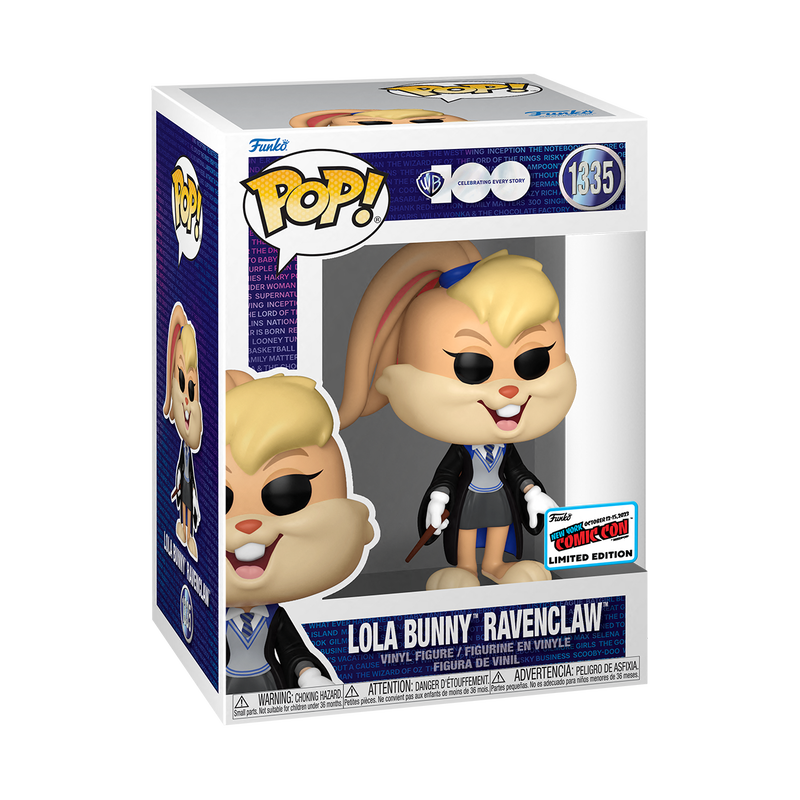 Funko Pop! WB 100 Lola Bunny from Looney Tunes in Ravenclaw costume with NYCC 2023 con sticker, collectible figure.