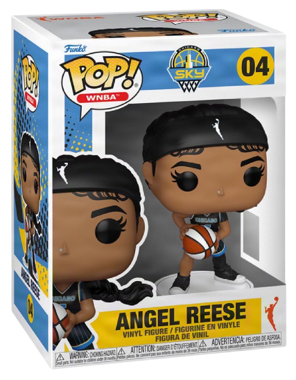 Funko Pop! of Angel Reese from WNBA Chicago Sky, collectible figurine by Shak's Pop Shop, featuring a stylized basketball player.