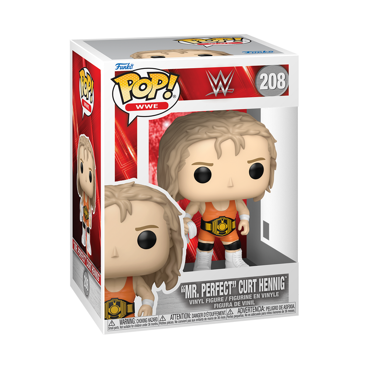 Funko Pop! WWE Mr. Perfect Curt Hennig figure in original packaging with detailed wrestling attire and signature pose.