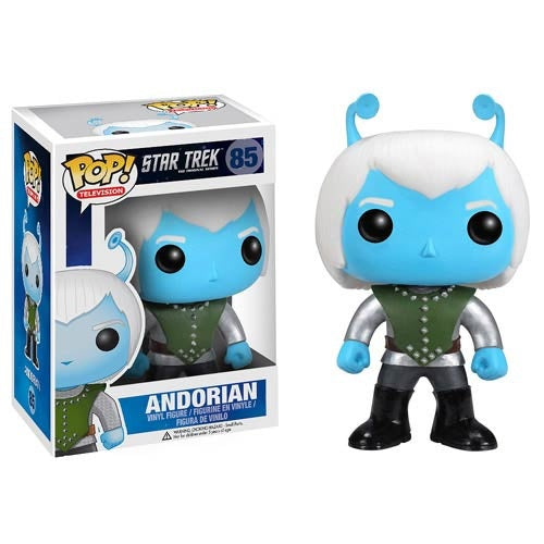 Funko Pop! figure of Andorian from Star Trek The Next Generation, collectible television character with blue skin and antennae.